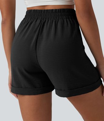 Lässige Shorts in Leinenoptik mit hohem Bund und Seitentaschen - 10,2 cm