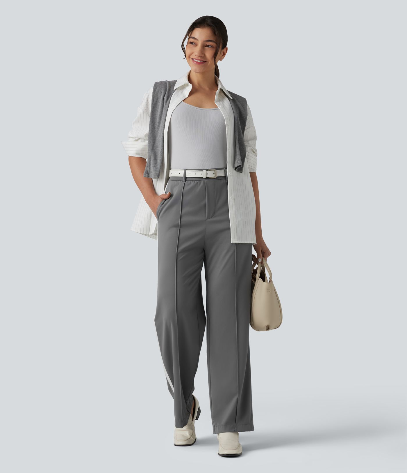 Halara Flex™ High Waisted Straight Leg Stripe Quick Dry Work Pants with Pockets-UPF40+