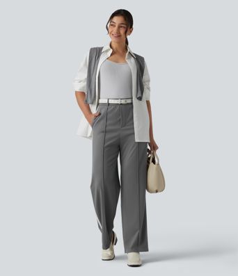 Halara Flex™ High Waisted Straight Leg Stripe Quick Dry Work Pants with Pockets-UPF40+