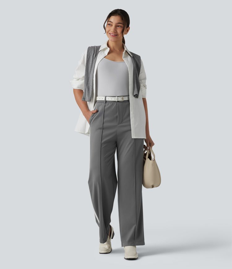 Halara Flex™ High Waisted Straight Leg Stripe Quick Dry Work Pants with Pockets-UPF40+