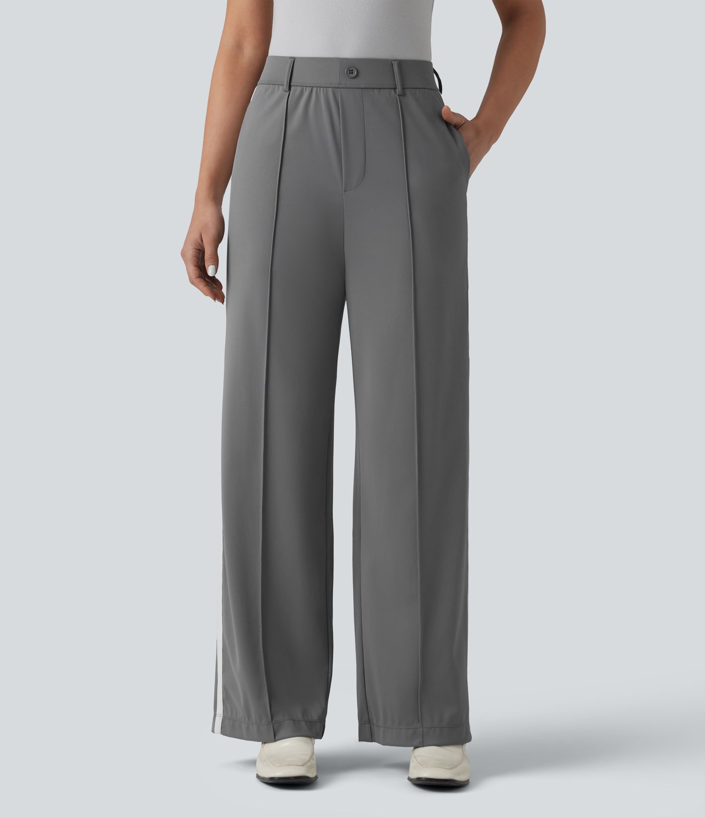 Halara Flex™ High Waisted Straight Leg Stripe Quick Dry Work Pants with Pockets-UPF40+