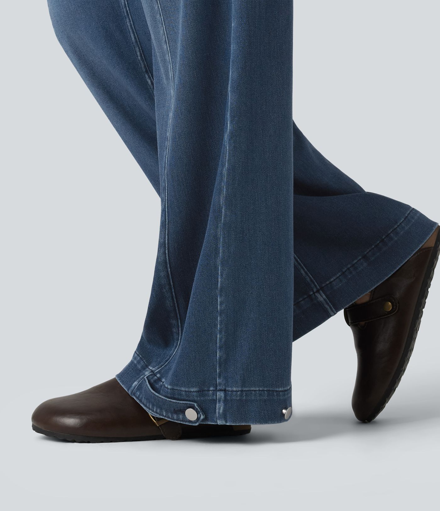 Halara Flex™ Mid Rise Adjustable Hem Draped Washed Casual Baggy Wide Leg Jeans with Pockets