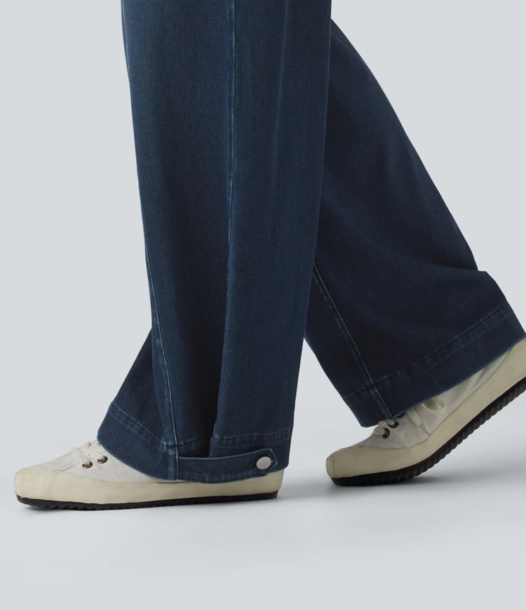 Halara Flex™ Mid Rise Adjustable Hem Draped Lyocell Washed Casual Baggy Wide Leg Jeans with Pockets