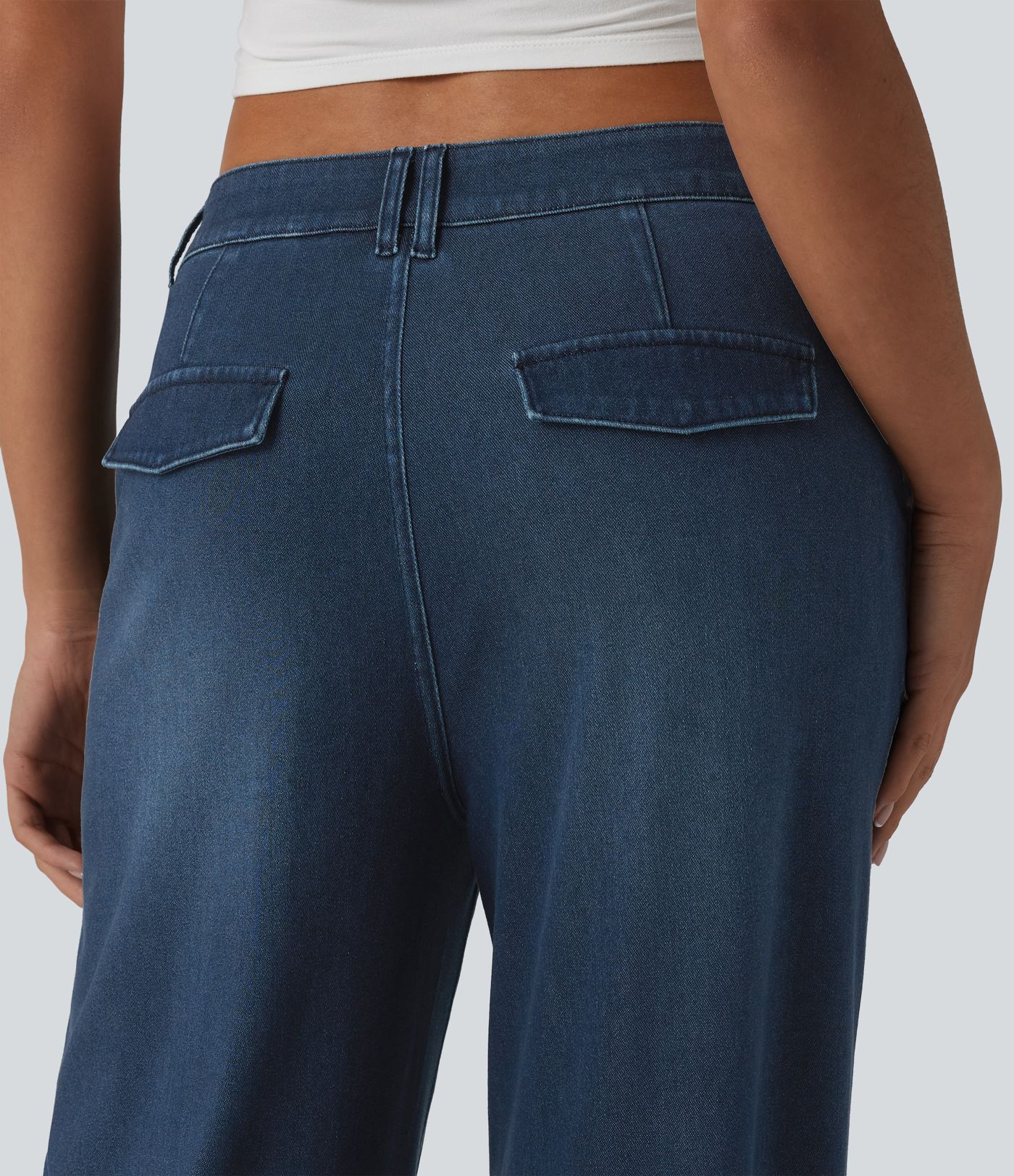 Halara Flex™ Mid Rise Adjustable Hem Draped Lyocell Washed Casual Baggy Wide Leg Jeans with Pockets