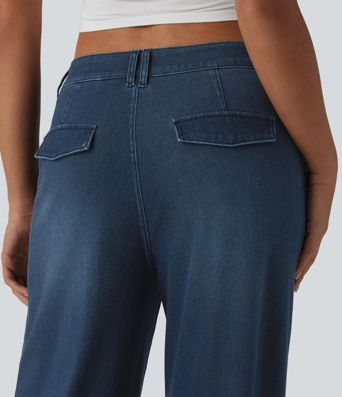 Halara Flex™ Mid Rise Adjustable Hem Draped Lyocell Washed Casual Baggy Wide Leg Jeans with Pockets