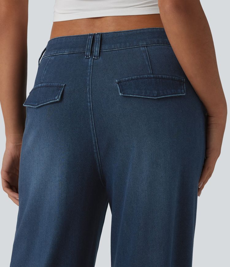 Halara Flex™ Mid Rise Adjustable Hem Draped Lyocell Washed Casual Baggy Wide Leg Jeans with Pockets