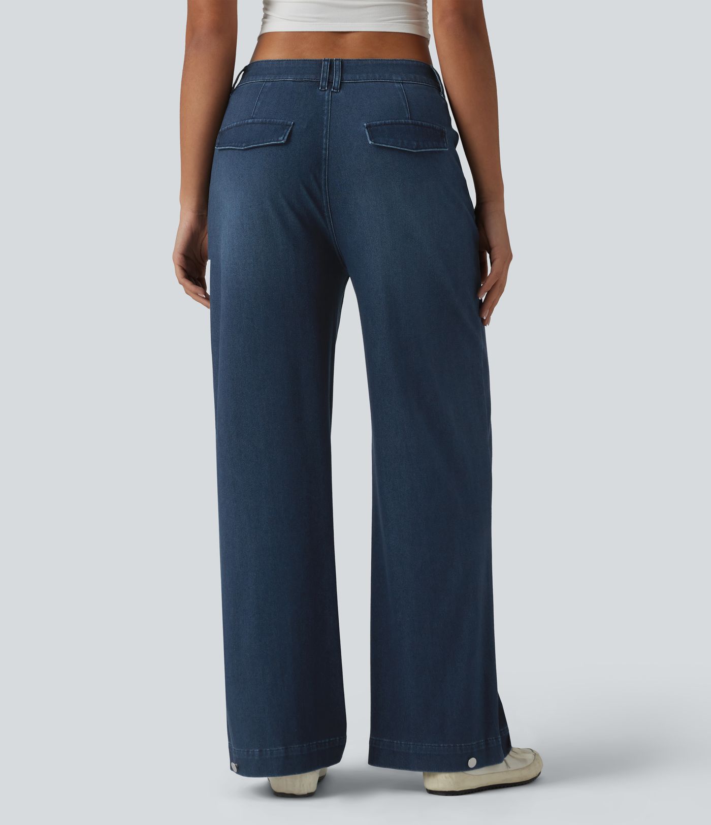 Halara Flex™ Mid Rise Adjustable Hem Draped Lyocell Washed Casual Baggy Wide Leg Jeans with Pockets