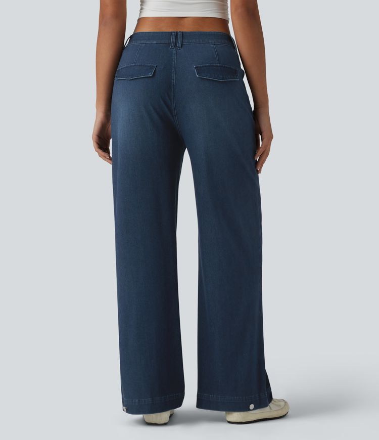 Halara Flex™ Mid Rise Adjustable Hem Draped Lyocell Washed Casual Baggy Wide Leg Jeans with Pockets