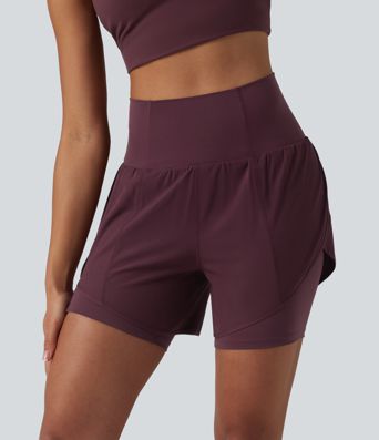 Shorts yoga Breezeful™ taille super haute 2-en-1 séchage rapide, ourlet arrondi, entrejambe 13cm, avec poches 