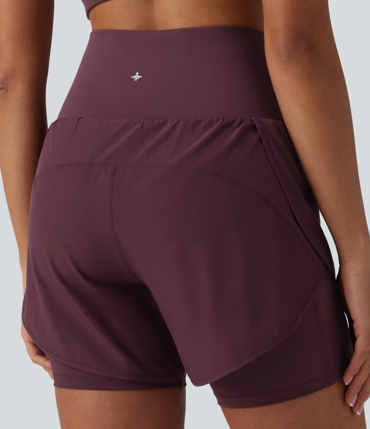 Shorts yoga Breezeful™ taille super haute 2-en-1 séchage rapide, ourlet arrondi, entrejambe 13cm, avec poches 