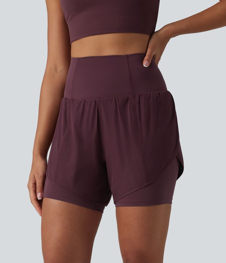 Shorts yoga Breezeful™ taille super haute 2-en-1 séchage rapide, ourlet arrondi, entrejambe 13cm, avec poches 