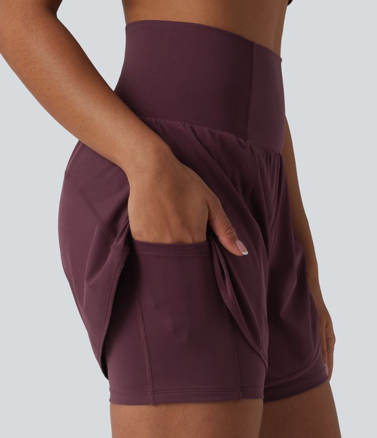 Shorts yoga Breezeful™ taille super haute 2-en-1 séchage rapide, ourlet arrondi, entrejambe 13cm, avec poches 