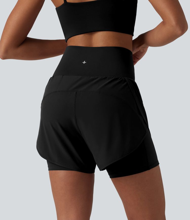 Breezeful™ Super High Waisted Curved Hem 2-in-1 Quick Dry Yoga Shorts 5'' with Pocket