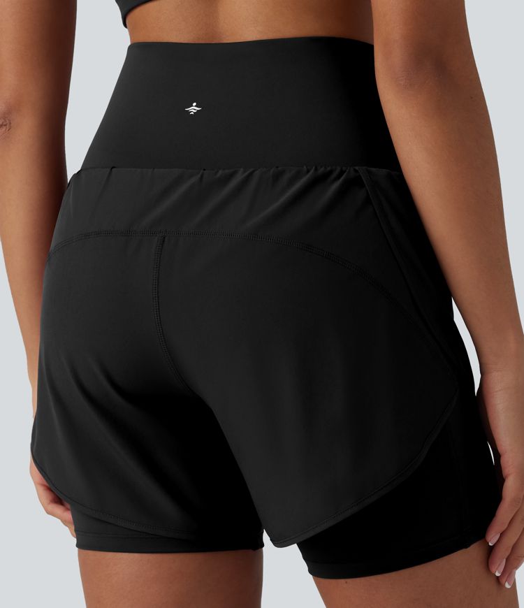 Breezeful™ Super High Waisted Curved Hem 2-in-1 Quick Dry Yoga Shorts 5'' with Pocket