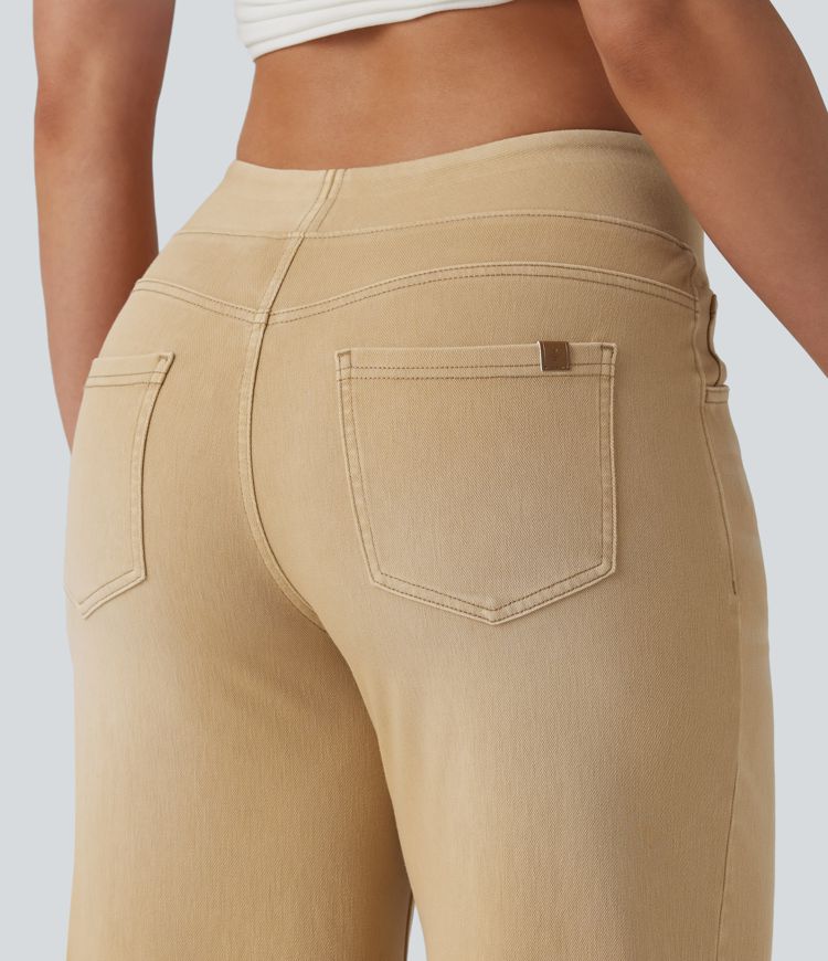 Halara Flex™ jean décontracté taille haute à jambe large, effet délavé coloré, avec poches