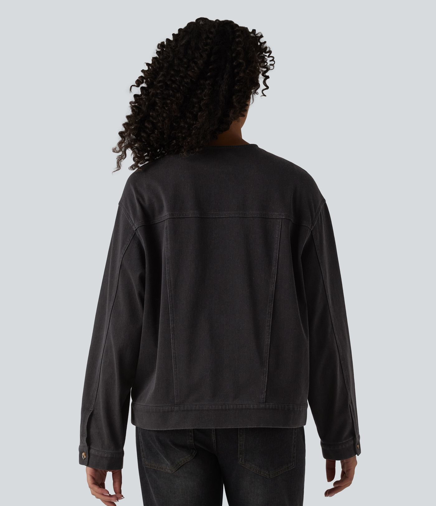 Halara Flex™ Round Neck Long Sleeve Denim Casual Jacket with Pockets