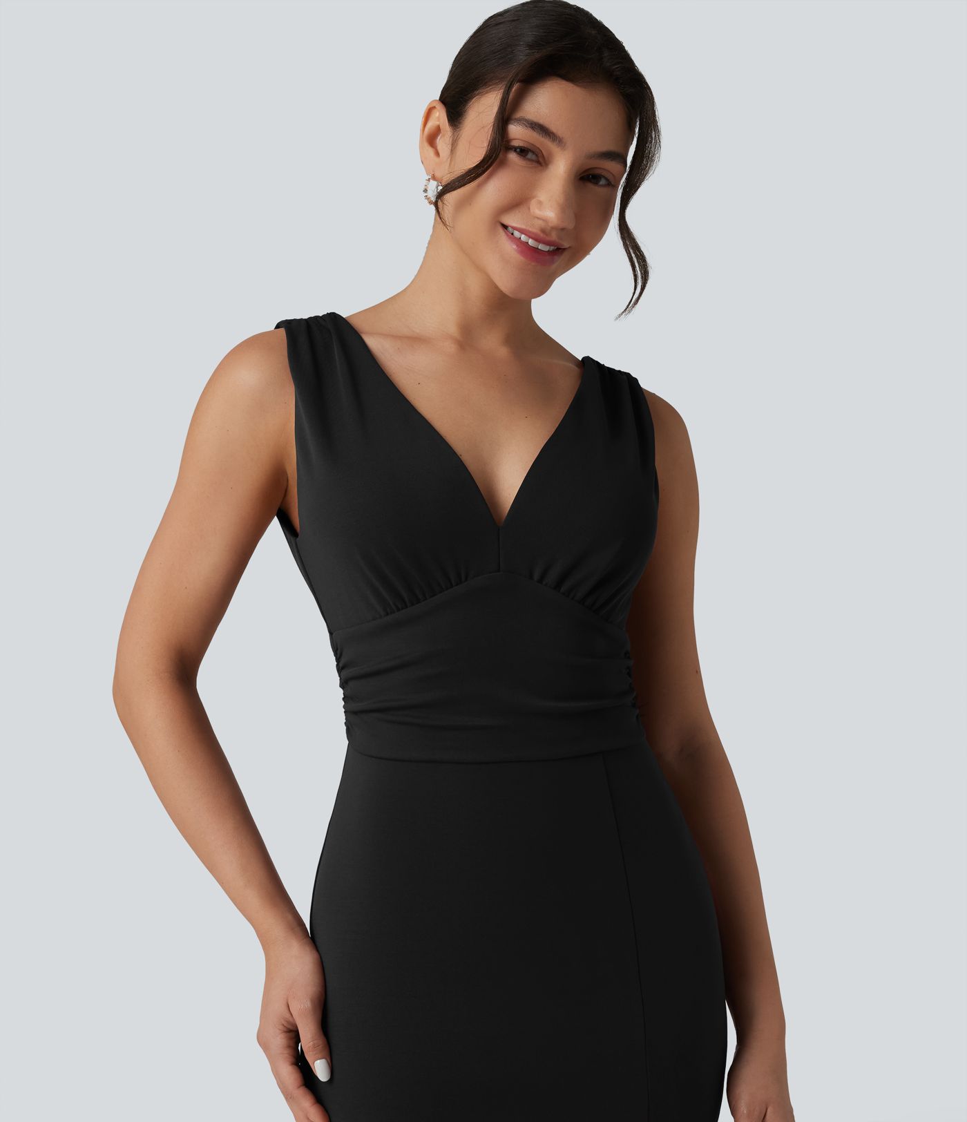 SculptKnit V Neck Built-in Bra Bodycon Maxi Dress