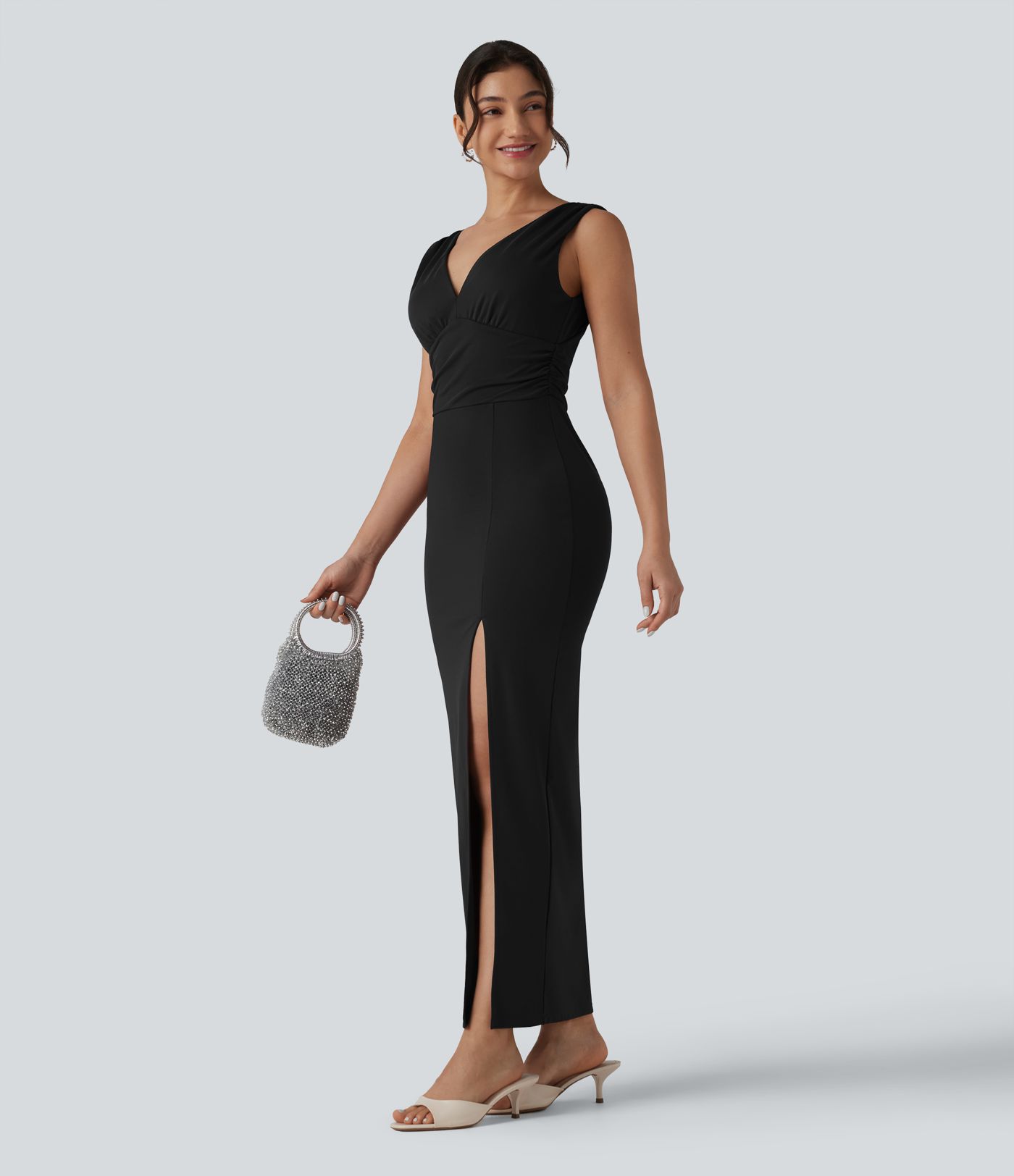 SculptKnit V Neck Built-in Bra Bodycon Maxi Dress