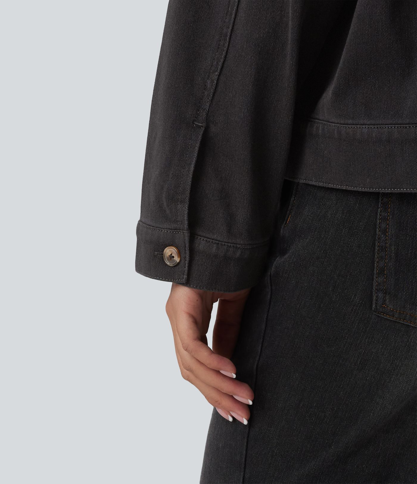 Halara Flex™ Round Neck Long Sleeve Denim Casual Jacket with Pockets