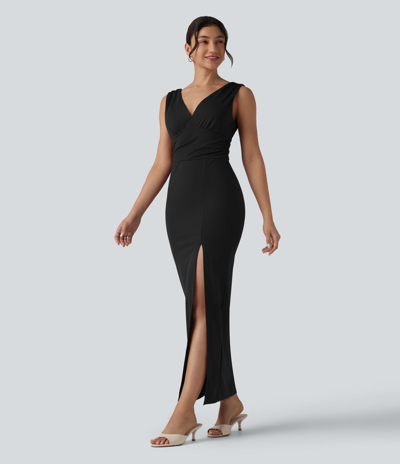 SculptKnit V Neck Built-in Bra Bodycon Maxi Dress