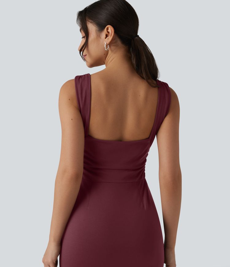 V Neck Built-in Bra Bodycon Maxi Dress