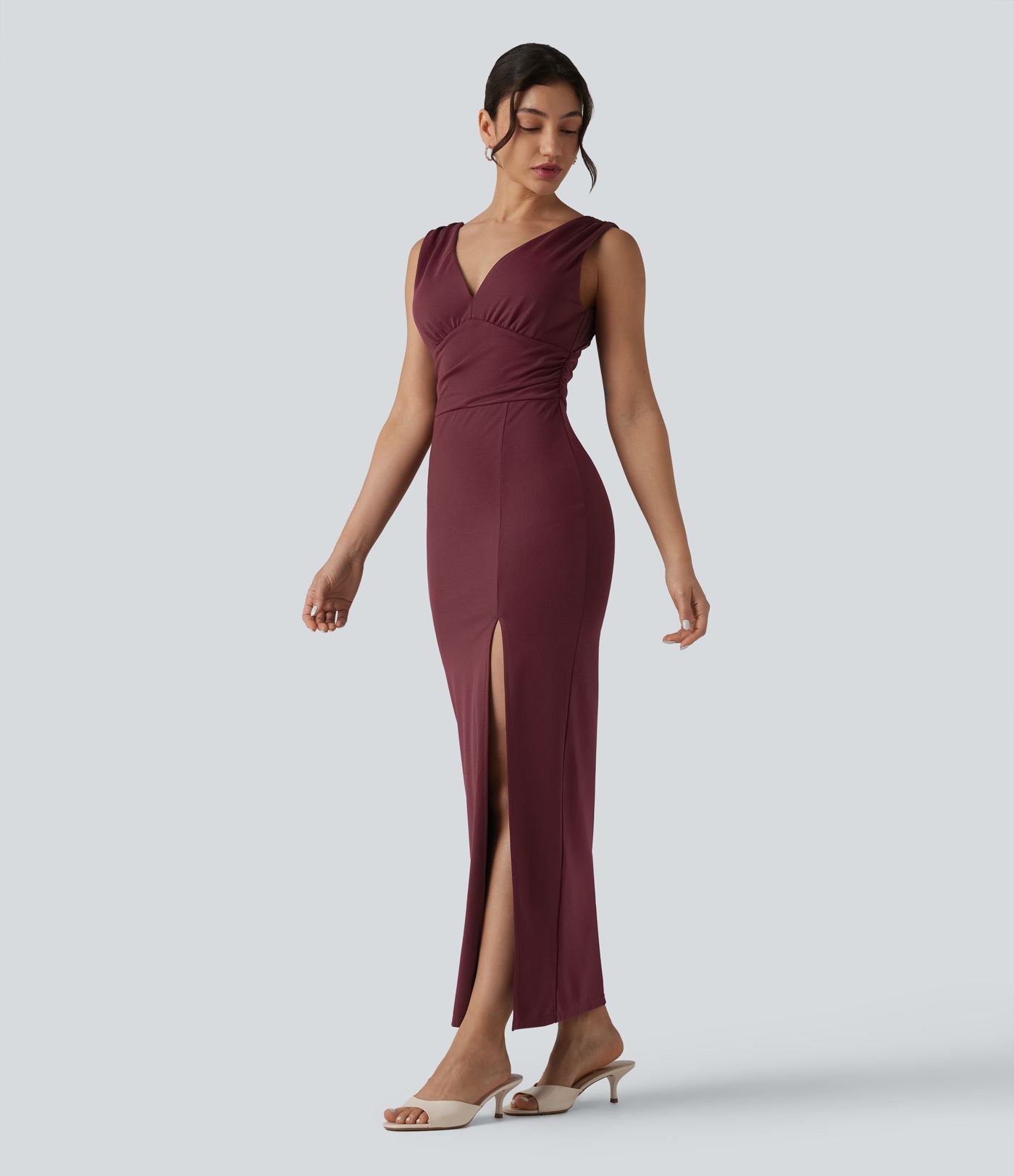 V Neck Built-in Bra Bodycon Maxi Dress