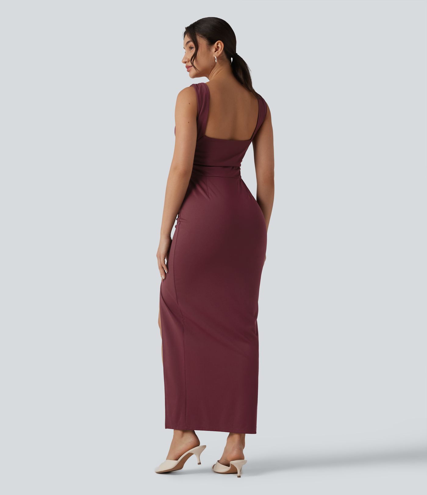 V Neck Built-in Bra Bodycon Maxi Dress