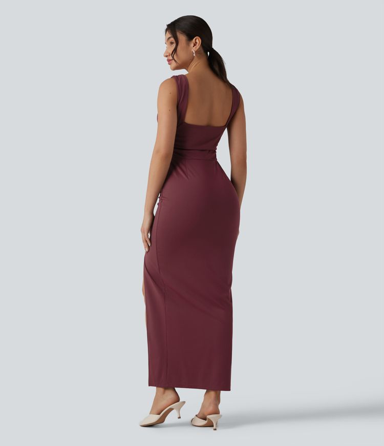 V Neck Built-in Bra Bodycon Maxi Dress