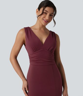 V Neck Built-in Bra Bodycon Maxi Dress