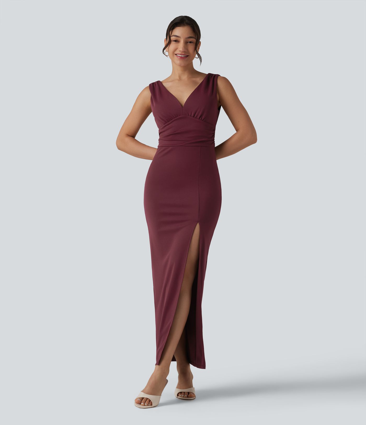 V Neck Built-in Bra Bodycon Maxi Dress