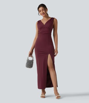 V Neck Built-in Bra Bodycon Maxi Dress