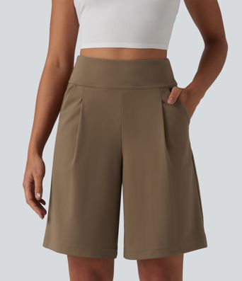 DayStretch Short tailleur bermuda plissé taille haute 25,5 cm avec poches