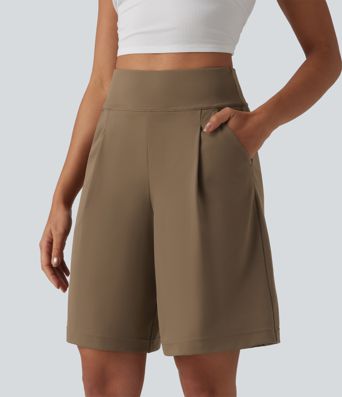 DayStretch Short tailleur bermuda plissé taille haute 25,5 cm avec poches