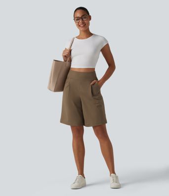 DayStretch Short tailleur bermuda plissé taille haute 25,5 cm avec poches