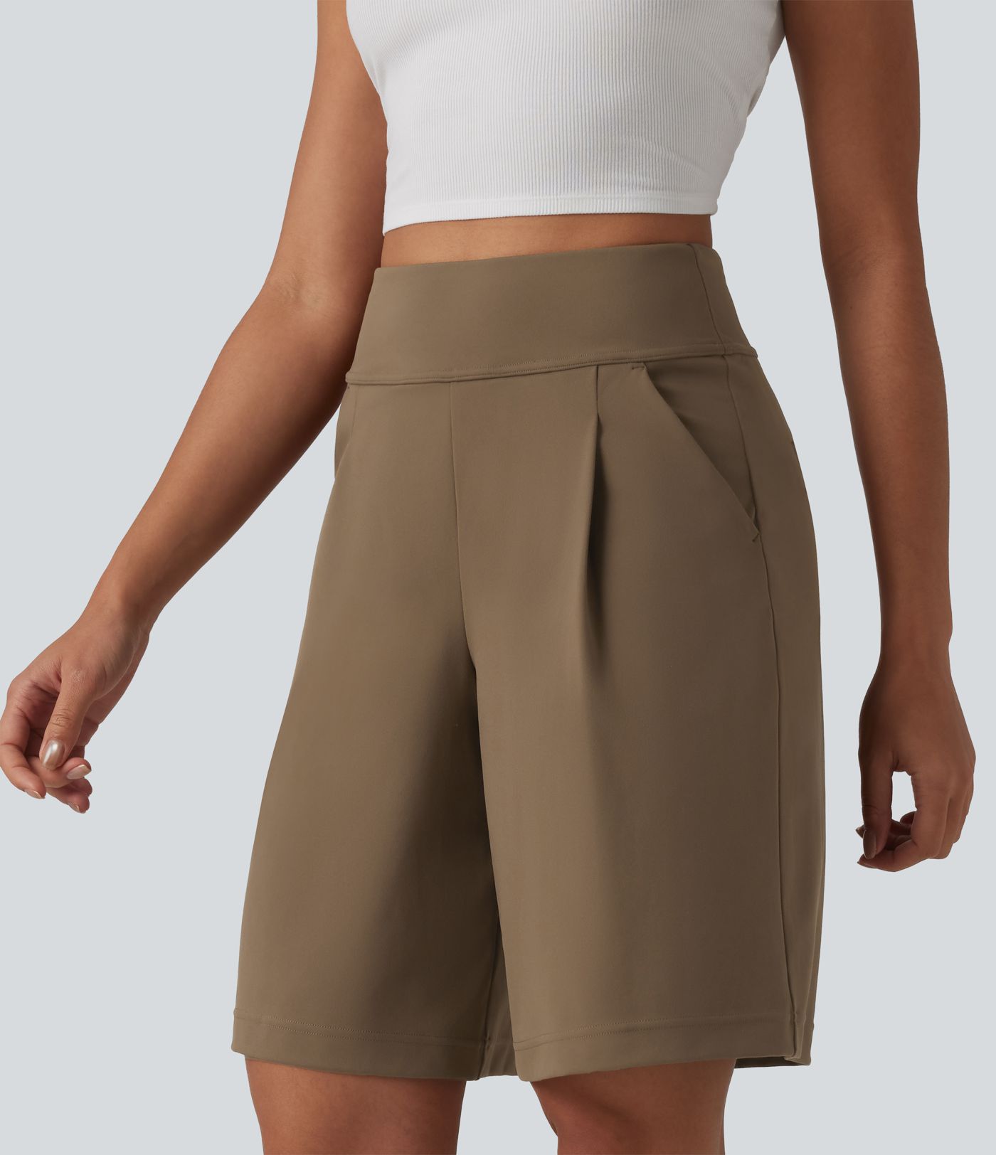 DayStretch Short tailleur bermuda plissé taille haute 25,5 cm avec poches