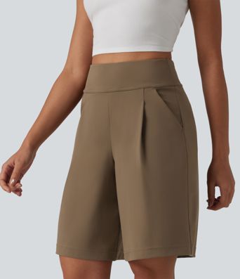 DayStretch Short tailleur bermuda plissé taille haute 25,5 cm avec poches