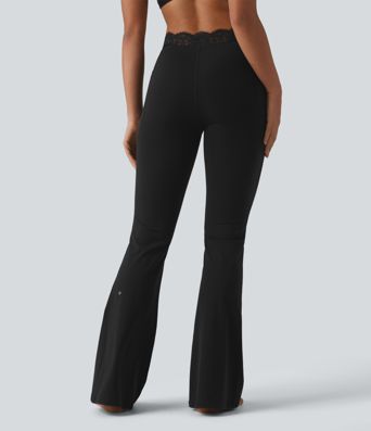 Halara UltraSculpt™ V-Shaped High Waisted Contrast Lace Yoga Flare Leggings with Pockets