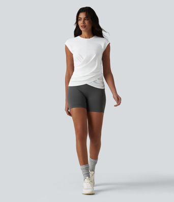 Haut de sport running col rond manches courtes ourlet croisé toucher frais séchage rapide UPF50+