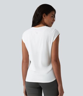 Haut de sport running col rond manches courtes ourlet croisé toucher frais séchage rapide UPF50+