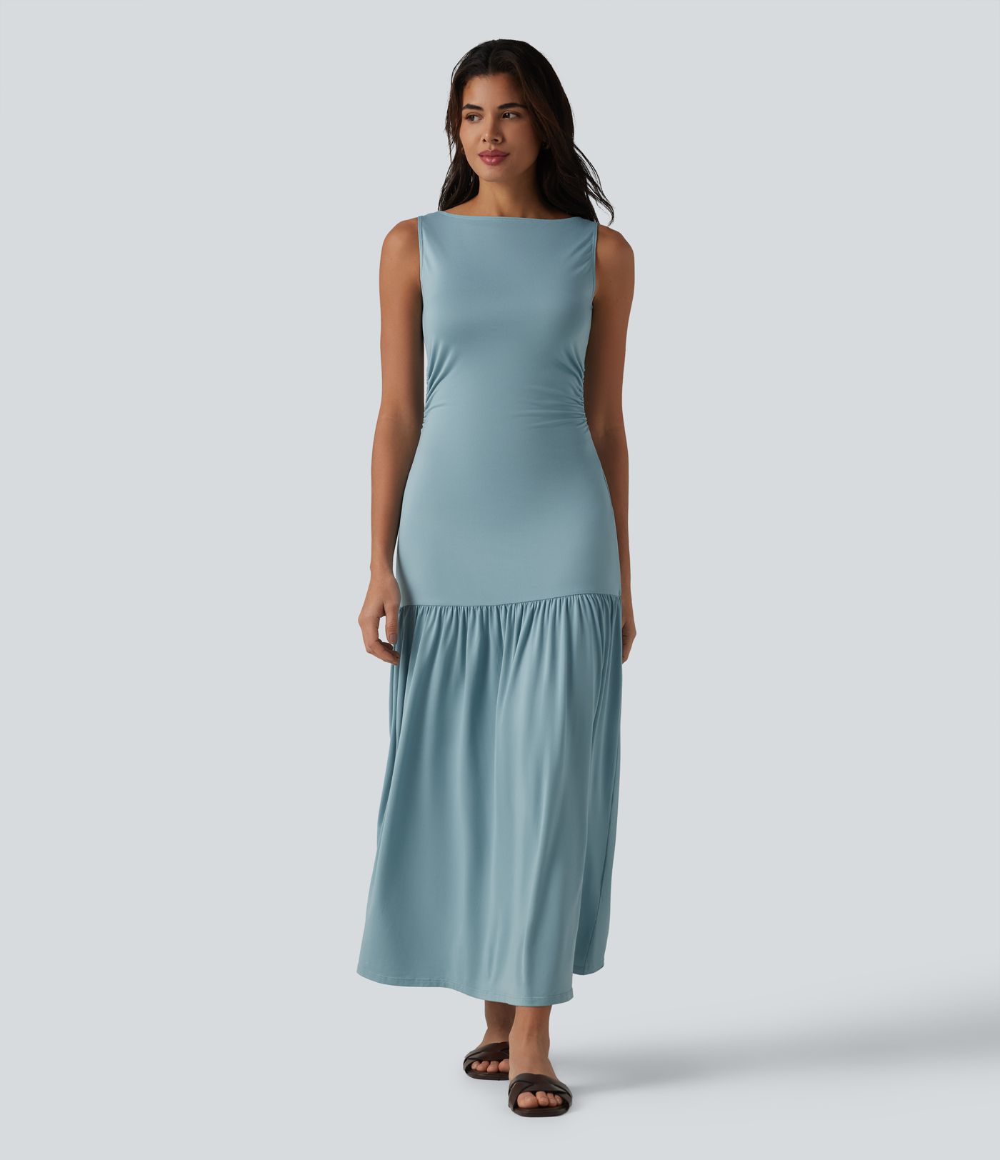 Sleeveless Bodycon Flowy Maxi Casual Dress