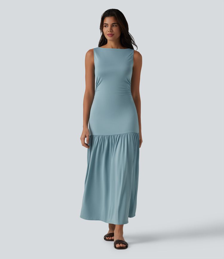Sleeveless Bodycon Flowy Maxi Casual Dress