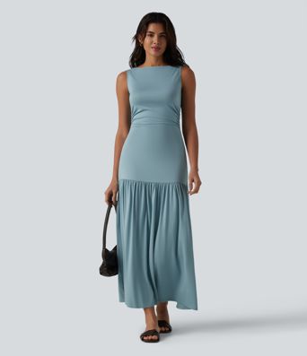 Sleeveless Bodycon Flowy Maxi Casual Dress