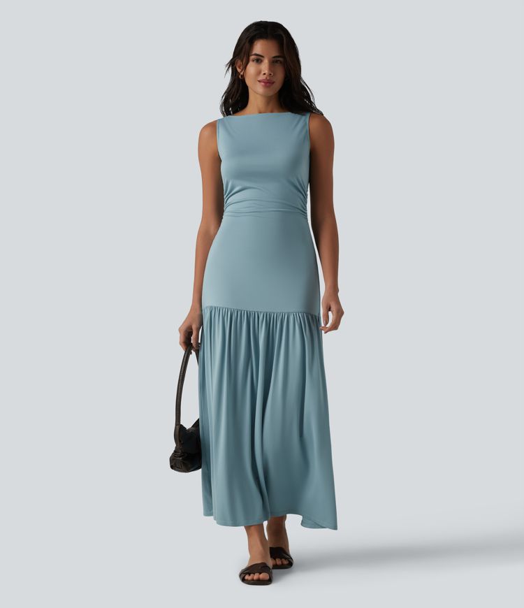 Sleeveless Bodycon Flowy Maxi Casual Dress