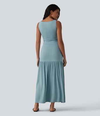 Sleeveless Bodycon Flowy Maxi Casual Dress
