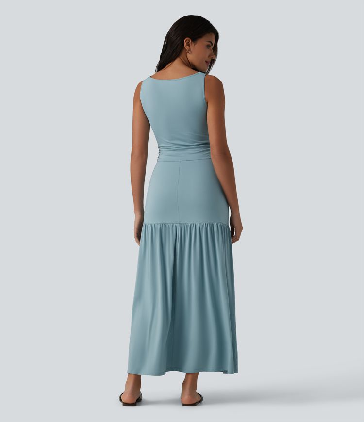 Sleeveless Bodycon Flowy Maxi Casual Dress