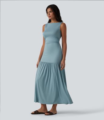 Sleeveless Bodycon Flowy Maxi Casual Dress