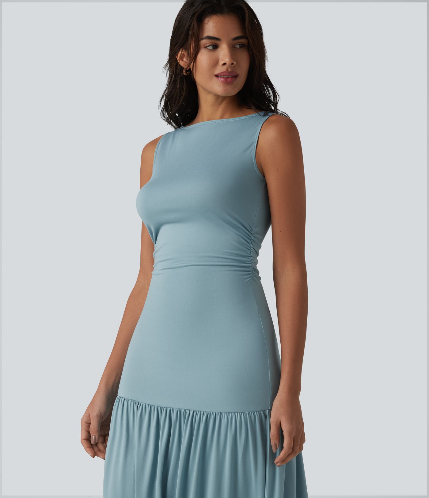 Sleeveless Bodycon Flowy Maxi Casual Dress