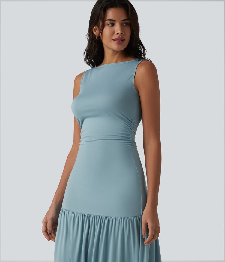 Sleeveless Bodycon Flowy Maxi Casual Dress