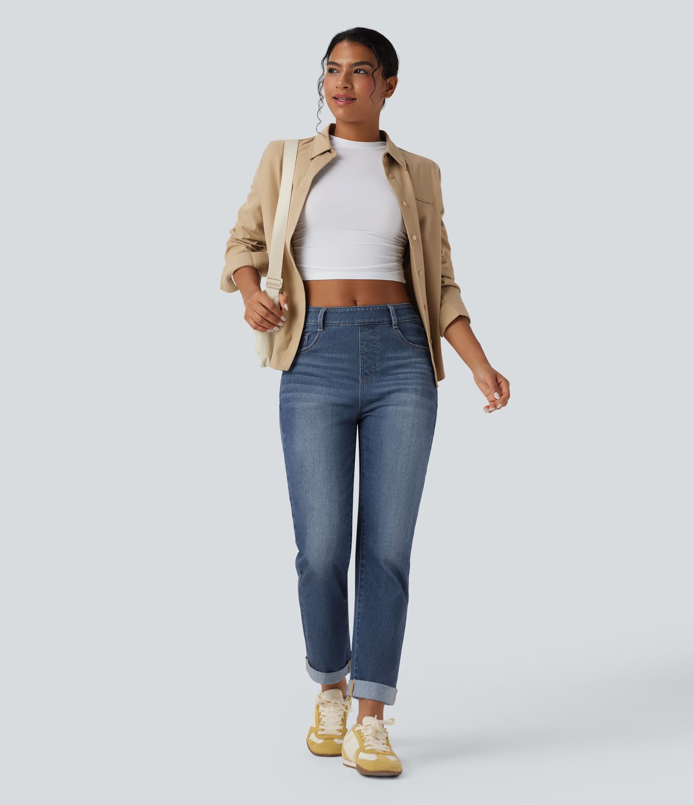 Halara Flex™ High Waisted Rolled Hem Casaul Slim Jeans with Pockets