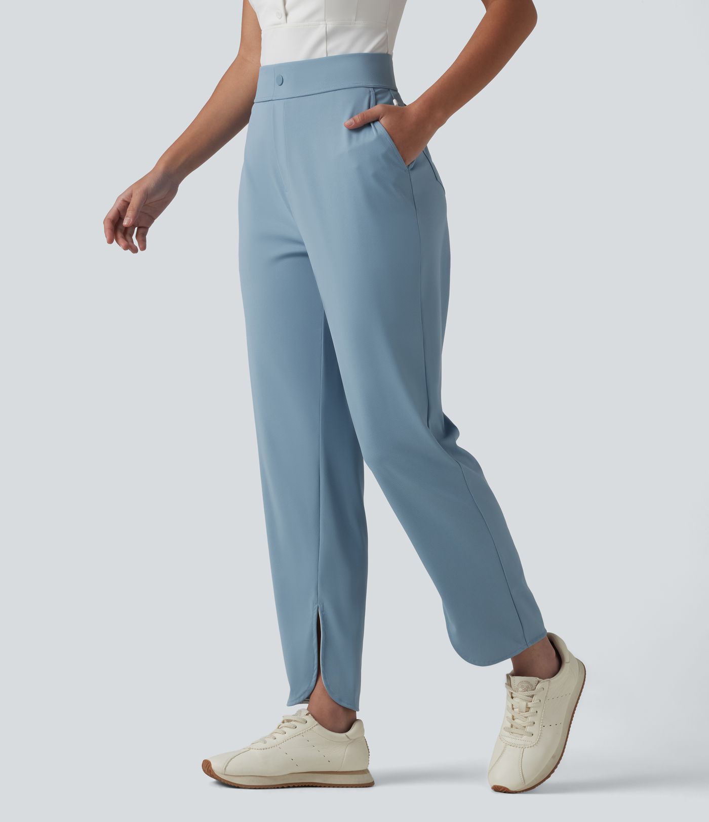 High Waisted Split Straight Leg Quick Dry Golf Pants with Pockets-Golf Tee Pocket-UPF40+